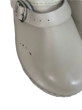 Cream Leather Mary Jane Clog with Buckle